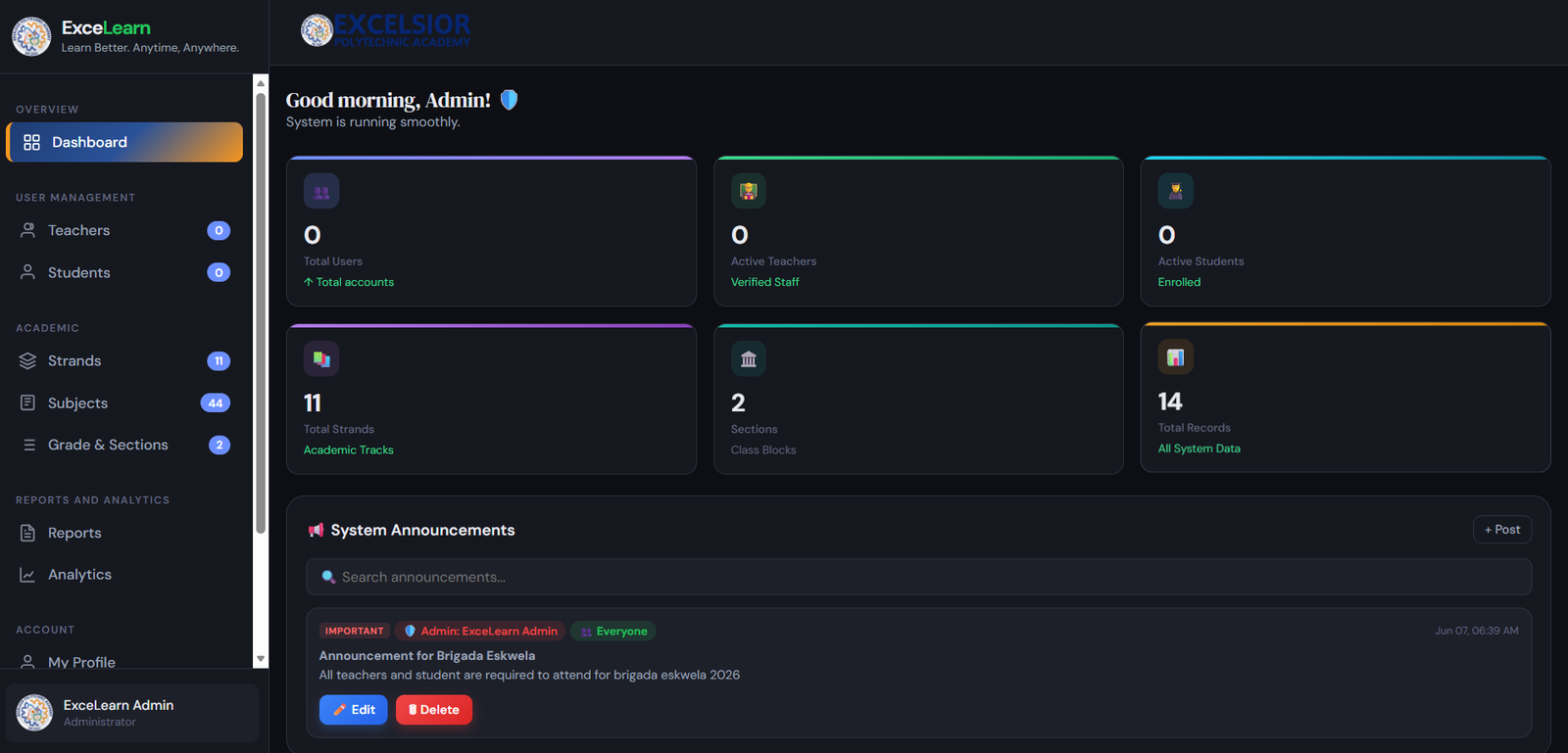 ExceLearn — Learning Management System screenshot