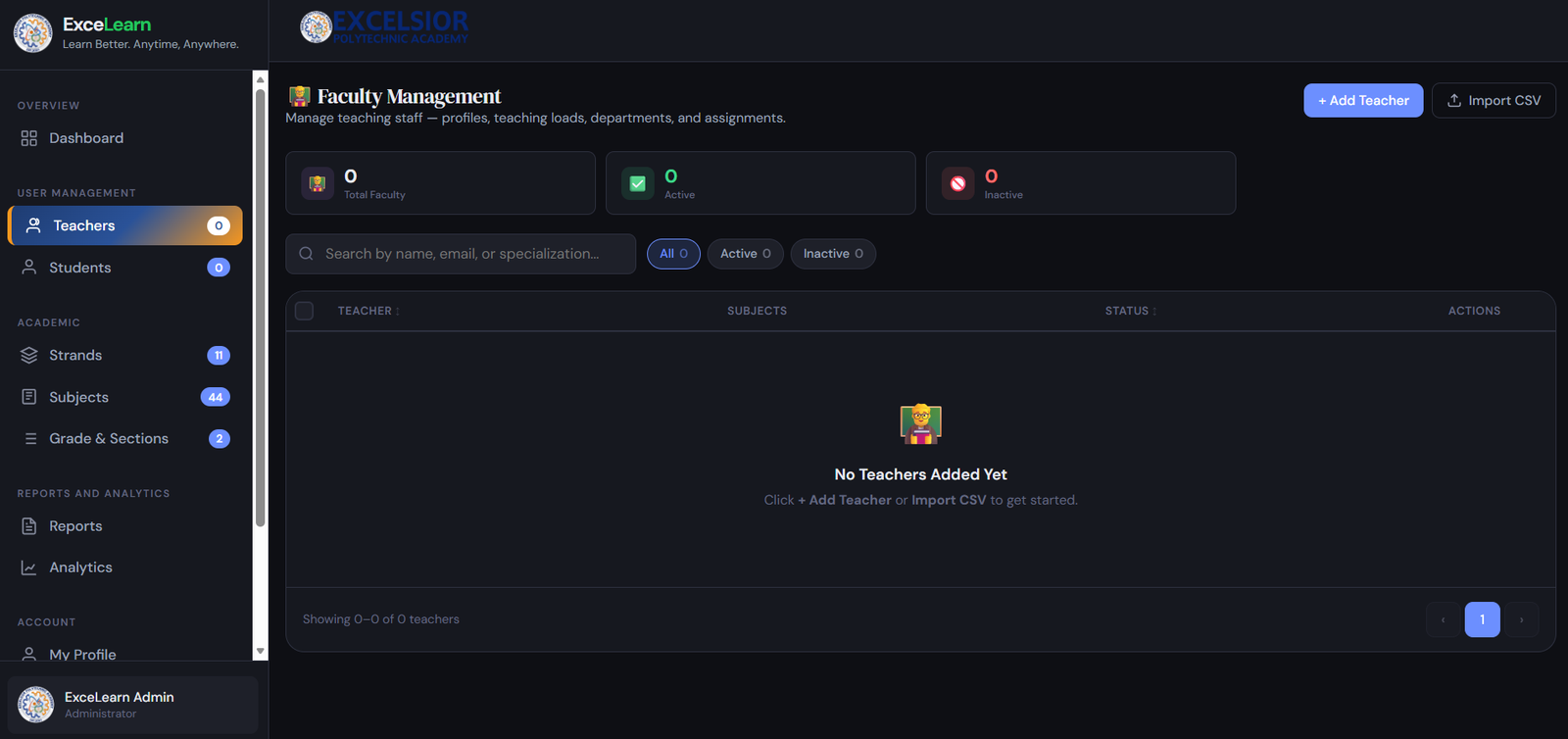 ExceLearn — Learning Management System screenshot