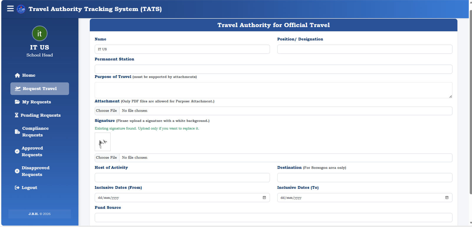 TATS— Travel Authority Tracking System screenshot