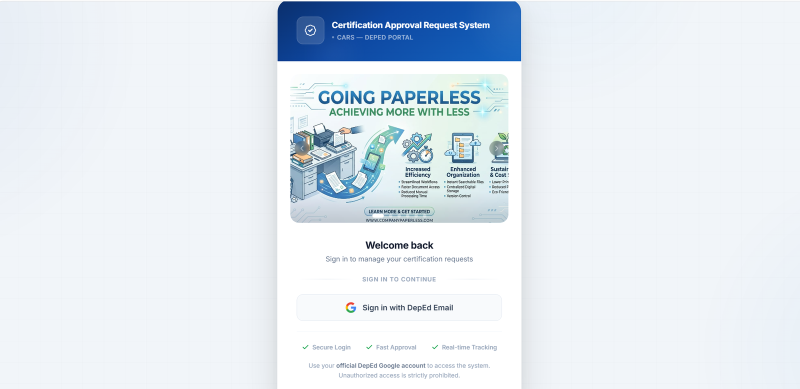 CARS—Certification Approval Request System screenshot