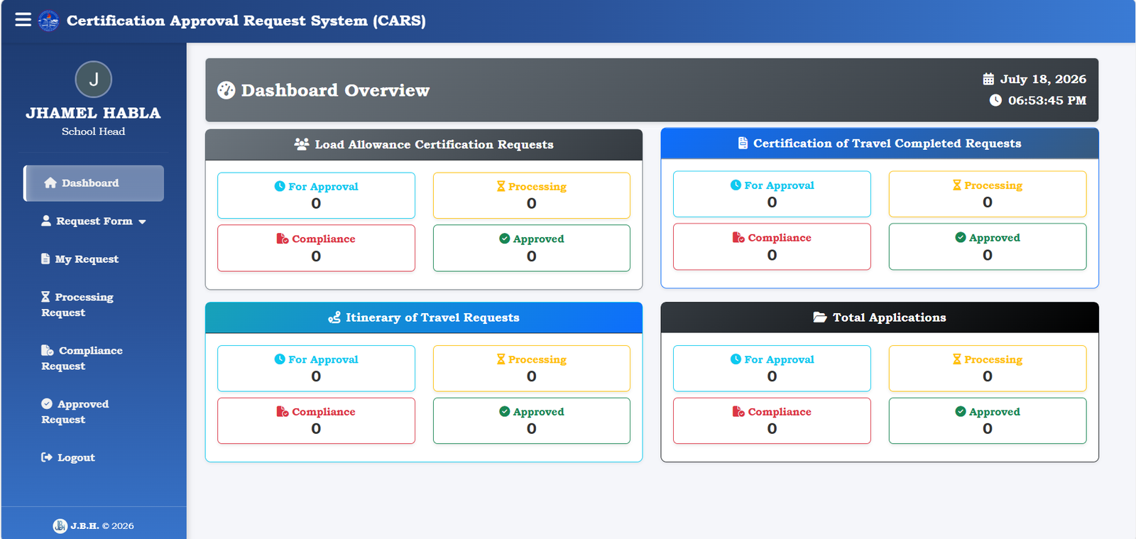 CARS—Certification Approval Request System screenshot